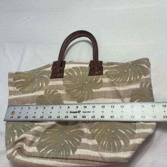 J Jill Purse Large Tan Fabric Handbag Hobo Bag Boho Tropical Leaves Lightweight - Picture 4 of 10